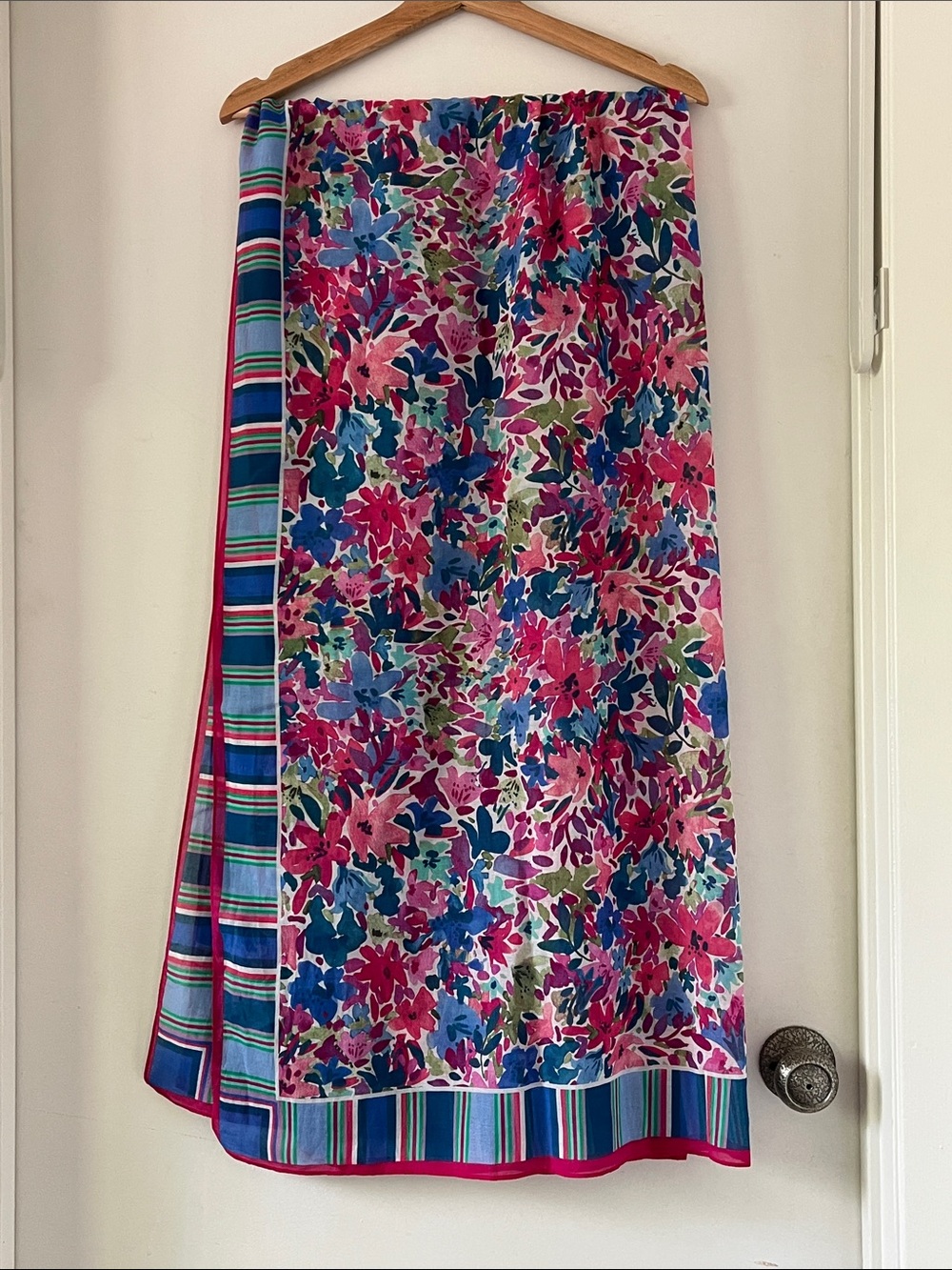 Tommy Bahama Floral Cotton Silk Scarf Wrap 73x39 Large Tropical Shawl Pink Blue - Picture 3 of 10